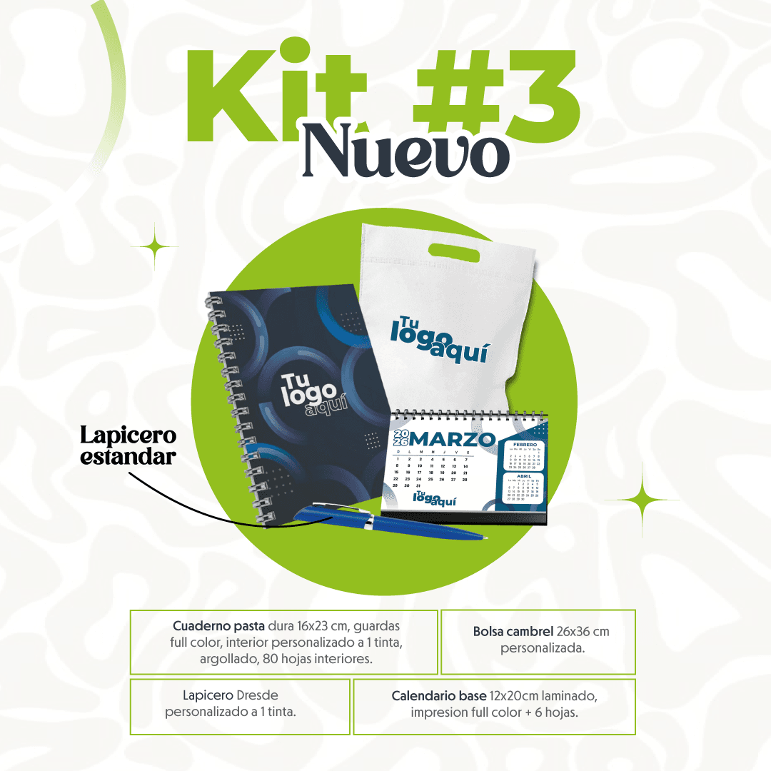 KIT 3 | CUADERNO CUADERNO 16X23, LAPICERO DRESDE, CALENDARIO BASE + 6 HOJAS 2 KIT 3 | CUADERNO CUADERNO 16X23, LAPICERO DRESDE, CALENDARIO BASE + 6 HOJAS