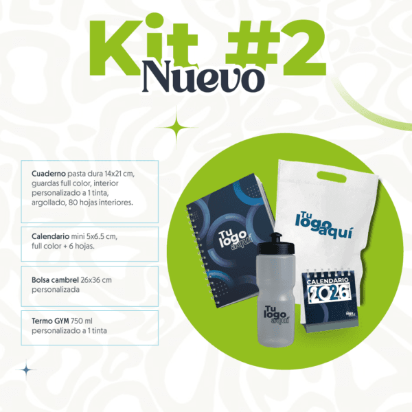 KIT 2 | CUADERNO, TERMO GYM, CALENDARIO MINI, BOLSA CAMBREL.